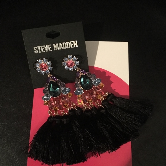 Steve Madden Multi Color Stones and Tassels Earrin - Picture 2 of 3